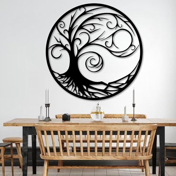 Tree of Life Wall Art,Metal Tree Wall Decorations for Living,Dining Roo,Tree of Life Metal Wall Art(35"×35",Style 7)