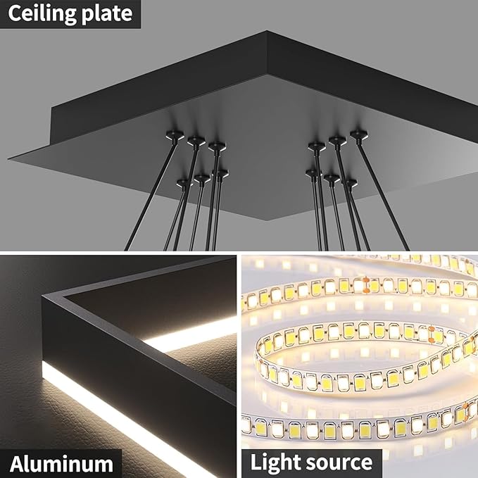 Modern Ceiling Chandelier, with Remote Control Dimmable 3 Color Mode & Brightness (Warm & Cool & Neutral Light) Ceiling Chandelier, Acrylic Anti-Flicker Dining Light Fixture for Kitchen