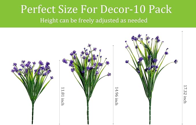 Faux Outdoor Plastic Plants 10 Bundles No Fade Artificial Flowers UV Resistant Fake Shrubs for Home Party Fake Plants for Planters Purple