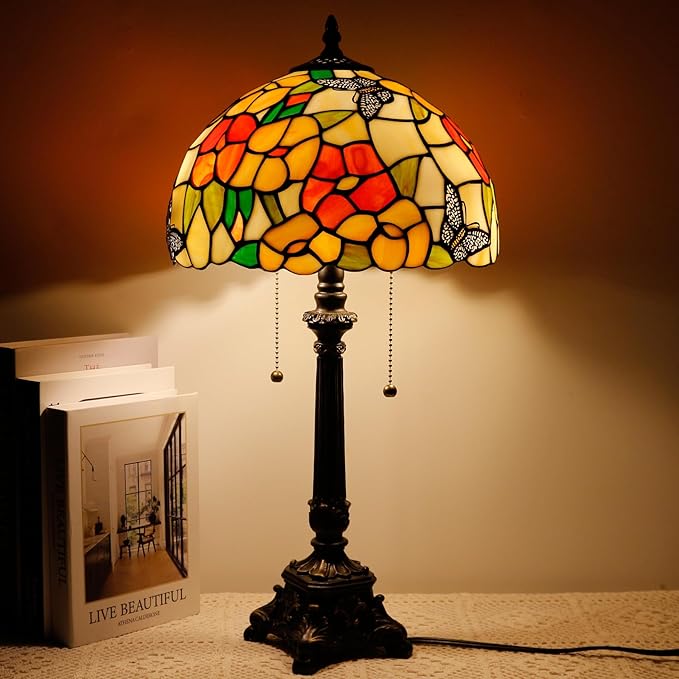 Table Lamp Base Replacement Only, Wide 6 Height 23 Inch, Fit for 12, 14, 16, 18 Inch Tiffany Style Stained Glass Lampshade, Dark Bronze Finish, Resin, Pull Chain Switch(J (W6H23 Inch))
