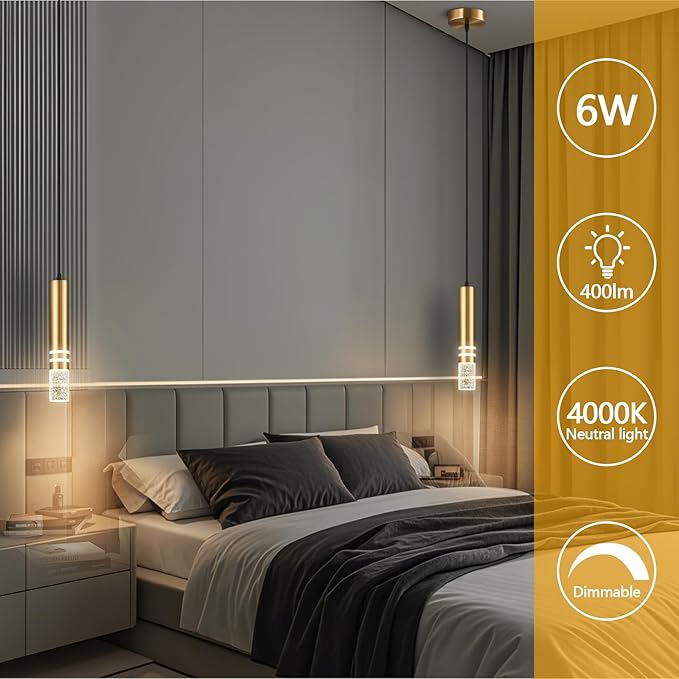 Pendant Lights Kitchen Island, Crystal Pendant Light Fixtures Mini 6W LED Modern Kitchen Pendant Lighting Over Sink and Living Room and Bedroom (Gold 1 Pack)
