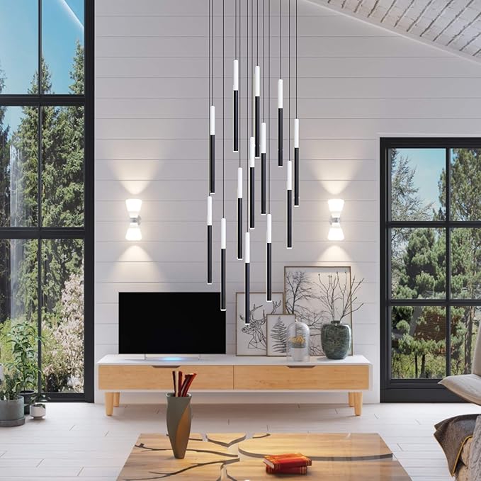 ALTAIR 13 Mini Pendant Lighting White-Black - LED Hanging Light Fixture for Kitchen Island, Bar, Foyer - Cluster Pendants - Dimmable, Adjustable Wire, Lamp Bulb Included