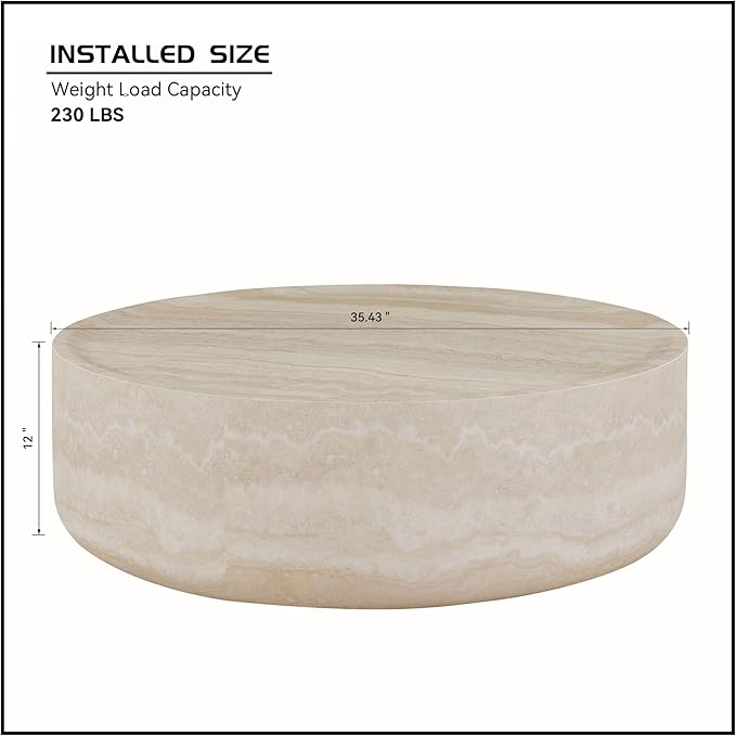 Round Mars Pattern Coffee Table for Living Room Modern Faux Stone Coffee Tables for Apartment, No Need Assembly, Fiberglass Material Faux Travertine Textured Marble Pattern (ø35.43" x 12")