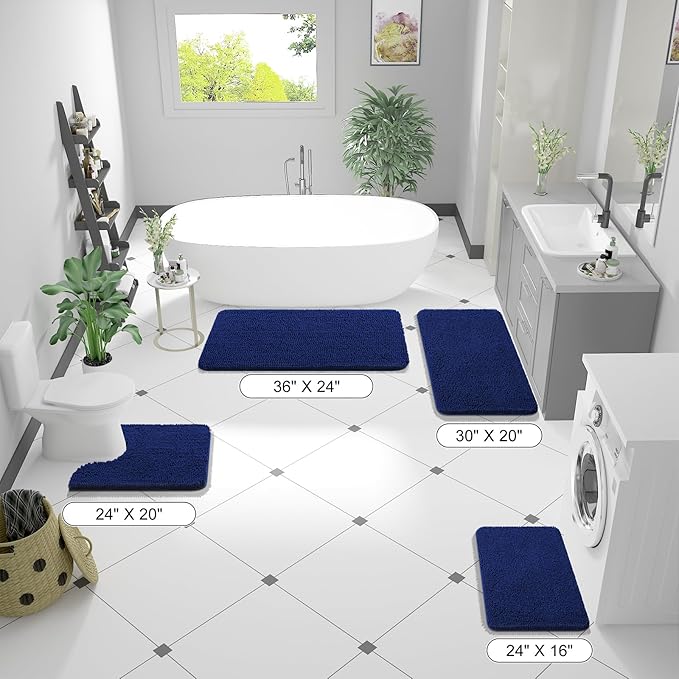 OLANLY Bathroom Rugs 50x30, Extra Soft Absorbent Chenille Bath Rugs, Rubber Backing Quick Dry, Machine Washable Bath Mats for Bathroom Floor, Tub and Shower, Home Decor Accessories, Navy