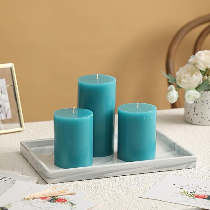 3x6 Inch Blue Pillar Candles Set of 3 - Unscented Pillar Candles, Long Burning Dripless Candles for Spring Home Table Decor, Smokeless Large Pillar Candle for Wedding, Dinner, Christmas, Rustic Decor