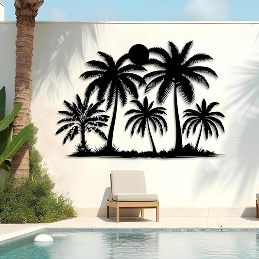 Tuglona Metal Palm Tree with Sunset Wall Decor, Tropical Palm Tree Metal Wall Art, Tropical Wall Decor, Sun Wall Art, Beach Wall Decoration, Coastal Trees Wall Hanging (Black, 30"x21"/76x53cm)