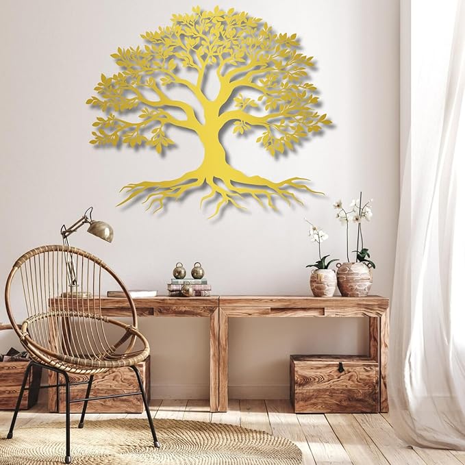 VTHTA Large Tree of Life Metal Wall Art,Tree Wall Sign for Living Room Bedroom Indoor Outdoor Garden Home Decoration (Gold, 31" Wx27 H/80x70cm, Metal Wall Art)