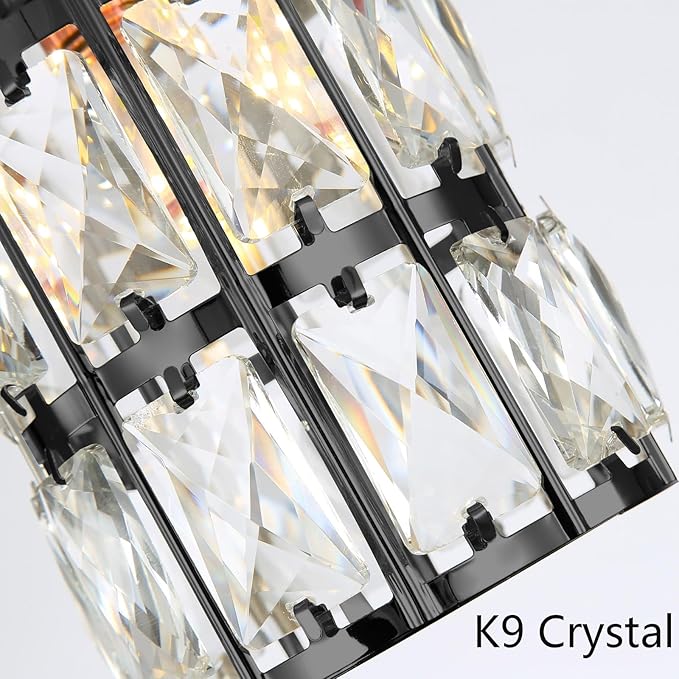 2-Lights Modern Crystal Pendant Lights for Kitchen Island LED Dimmable Glam Pendant Lighting Chandelier for Dining Room Hallway Corner Lamp Black