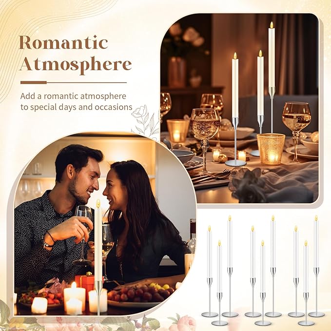 30 Pcs Silver Candlestick Holders with LED Flameless Candles Bulk Includes 15 Metal Candle Holders and 15 Battery Operated Candles for Wedding Table Centerpieces Home Decor