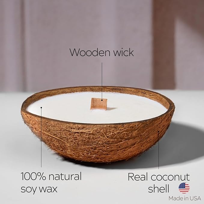 – Set of 2 Separate Scented Candles Clearance | Coconut Shell Soy Wax Candle with Wooden Wick | Candles for Home Décor | Gift Idea for Women (Coffee/Salted Caramel)