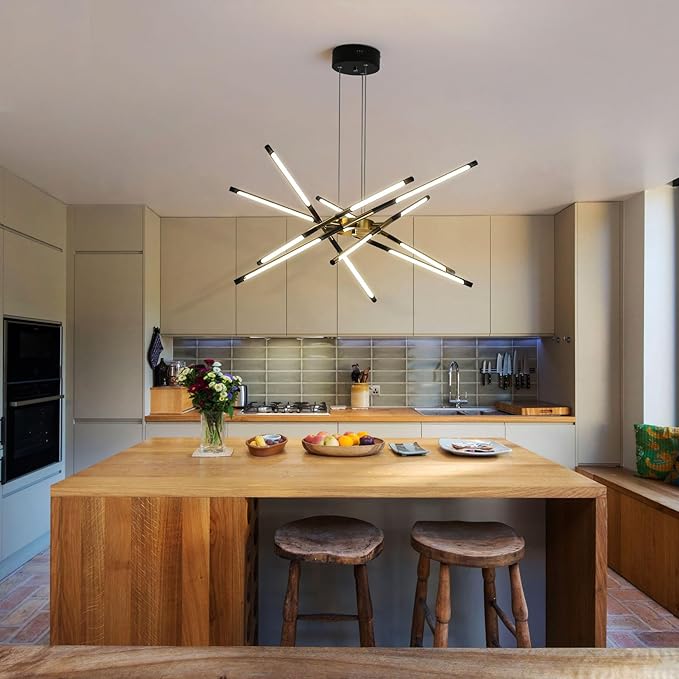 Black and Gold Chandelier,Modern Sputnik Chandelier LED Chandeliers Ceiling Light Easy to Install Pendant Lights New Art Hanging Lamps for Dining Room,Kitchen,Bedroom,Living Room (12 Heads )