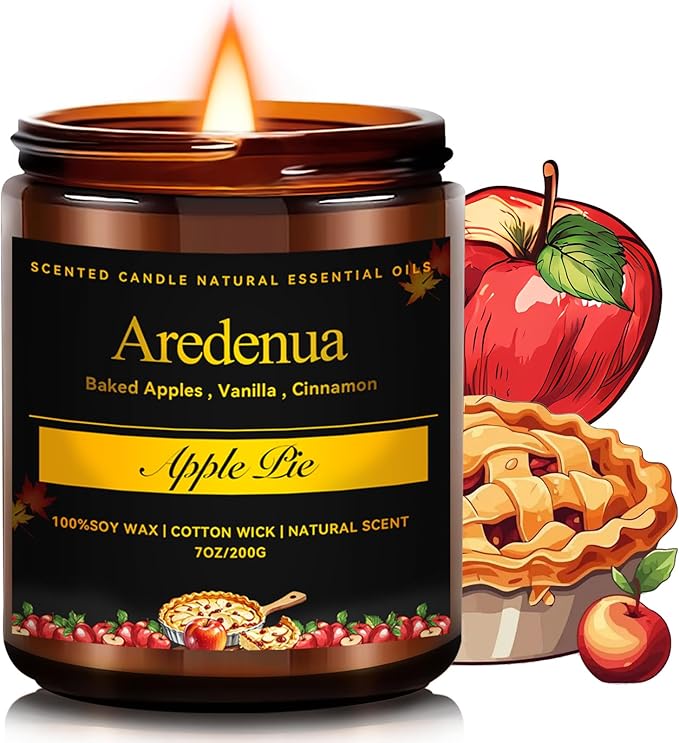 Apple Pie Candles – Apple Candles for Christmas, Holiday Winter Scented Candle with Warm Cinnamon & Baked Apple Aroma for Christmas Home Décor, Cozy Seasonal Candle Gift for Women & Men