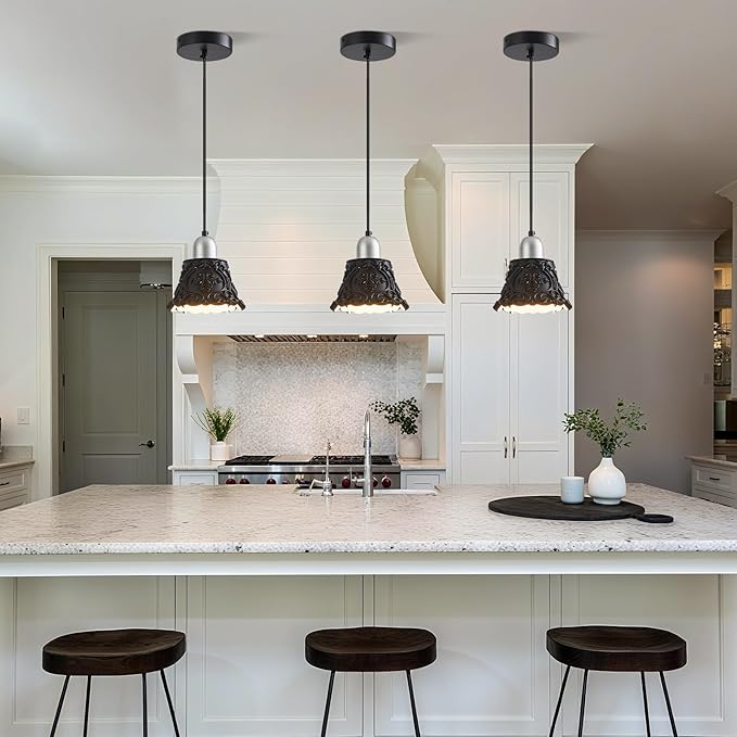 Black Pendant Lights for Kitchen Island, French Vintage Resin Ceiling Hanging Lights Mini Chrome Pendant Light Fixture for Dining Room Bedroom Hallway Bar