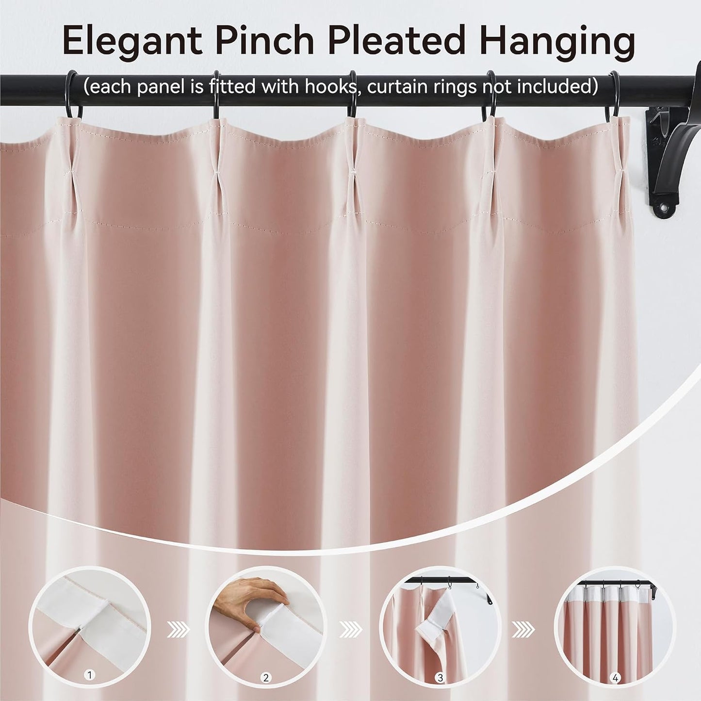KangBang Elegant Pleated Curtains 120 Inches Long for Hall Windows, Room Darkening Window Treatment Privacy Draperies for Living Room, Aesthetic Modern Decor(Baby Pink,40”Wx120”L,2 Panels)