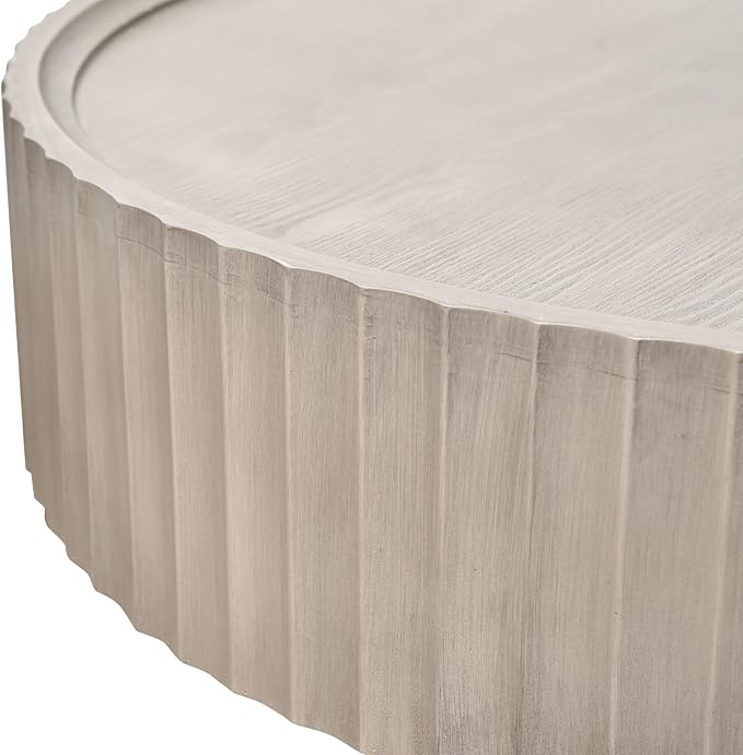 Round Coffee Table with Storage, 30.3” Fluted Drum Modern Living Room Table, Circle Wood Gray Center Tables, Accent Mushroom Shape Coffee Tables for Living Room, Apartment(30.3''L×13.7''H)