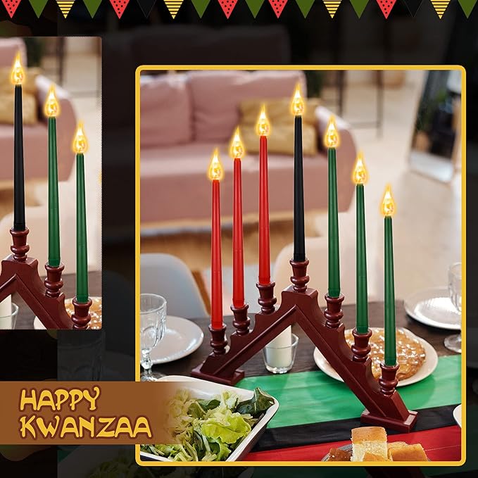 Riakrum 7 Pieces Kwanzaa Candles Set Kwanzaa Flameless Taper Candles Battery Operated for Church Celebration Decoration(10.83 Inches,General Style)
