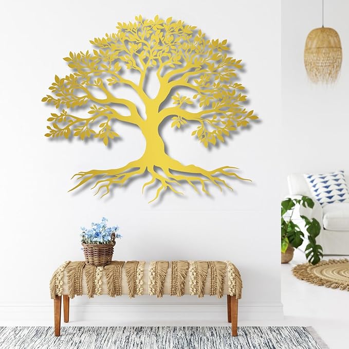 VTHTA Large Tree of Life Metal Wall Art,Tree Wall Sign for Living Room Bedroom Indoor Outdoor Garden Home Decoration (Sliver, 47" Wx41 H/120x105cm, Metal Wall Art)