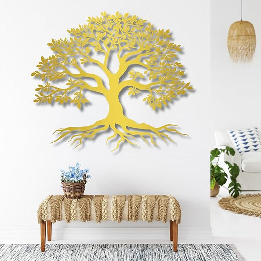 VTHTA Large Tree of Life Metal Wall Art,Tree Wall Sign for Living Room Bedroom Indoor Outdoor Garden Home Decoration (Gold, 24" Wx20 H/60x52cm, Metal Wall Art)