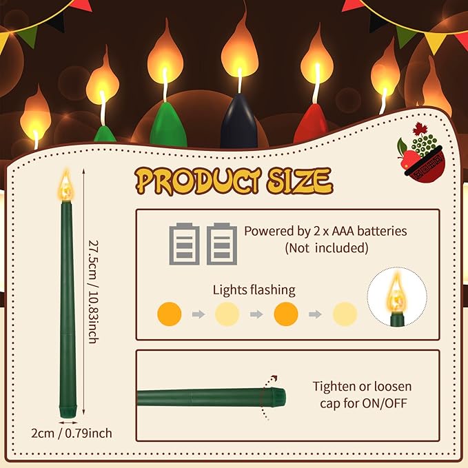 Riakrum 7 Pieces Kwanzaa Candles Set Kwanzaa Flameless Taper Candles Battery Operated for Church Celebration Decoration(10.83 Inches,General Style)