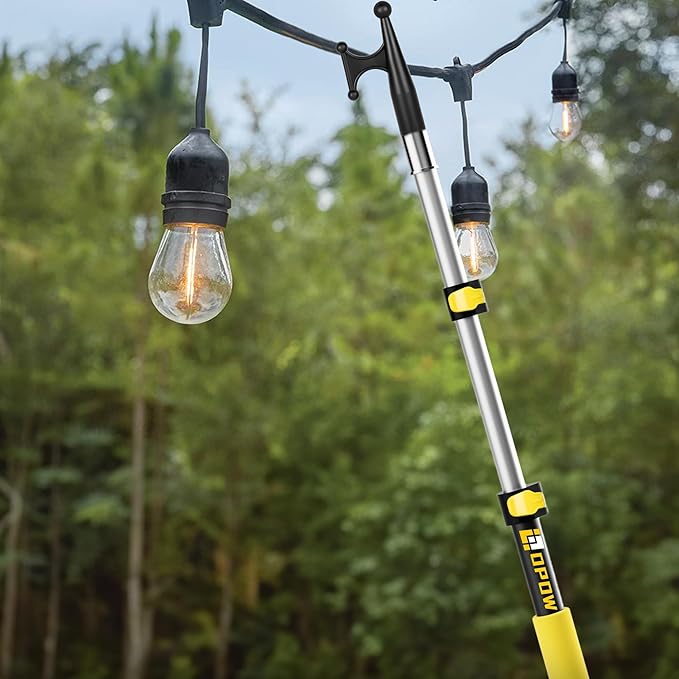 12FT Extension Pole with Utility Hook, Christmas Light Hanger Tool Attachment Screw On Pole Attachment Fits on 3/4 inch Acme Thread for Multi-Purpose Light Installation, String Lights, Birdfeeder