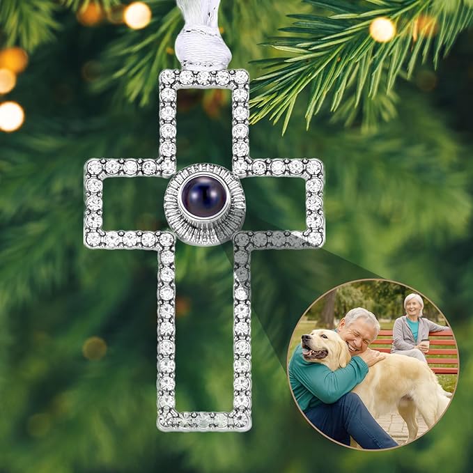 Custom Picture Ornaments, Personalized Christmas Ornaments with Photo Inside, Personalized Cross Ornament, Christmas Home Decor for Xmas Party, Memorial Christmas Ornament(Cross)