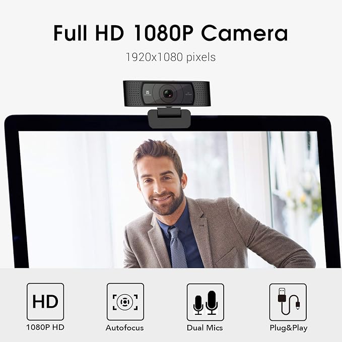 HD Webcam 1080P with Microphone & Cover Slide, 928A Pro USB Computer Web Camera Video Cam for Streaming Gaming Conferencing Mac Windows PC Laptop Desktop