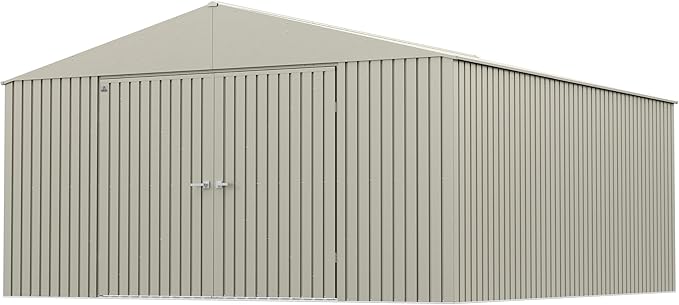 Arrow Shed Elite 14' x 16' Tall Outdoor Steel Storage Shed with High Gable and Lockable Doors Storage Building, Cool Grey