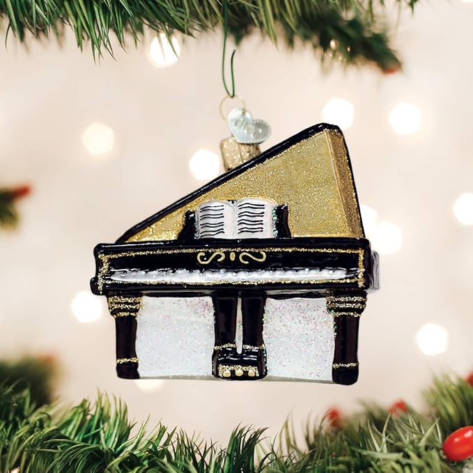 Old World Christmas Musical Instruments Glass Blown Ornaments for Christmas Tree Baby Grand Piano 3x3