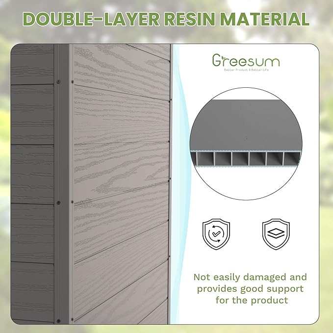 Greesum 6x4FT Plastic Outdoor Storage Shed with Floor, Resin Sheds with Lockable Double Door, Window & Vents, All-Weather Tool Sheds for Garden, Backyard, Patio, Dark Gray