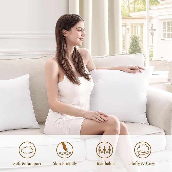 puredown® 16x16 Throw Pillow Inserts, 2 Pack Fluffy Soft Pillow Inserts Form Sham Stuffer, Square Decorative Throw Pillows for Couch, Sofa, Bed and Home Decor