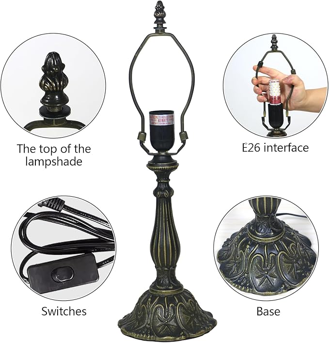 C,Baroque lamp 12 Inches Tiffany Style Stained Glass lamp Vintage Table Lamp for Desk Bedroom, Bedside und Reading Desk Light, LED Bulb Included