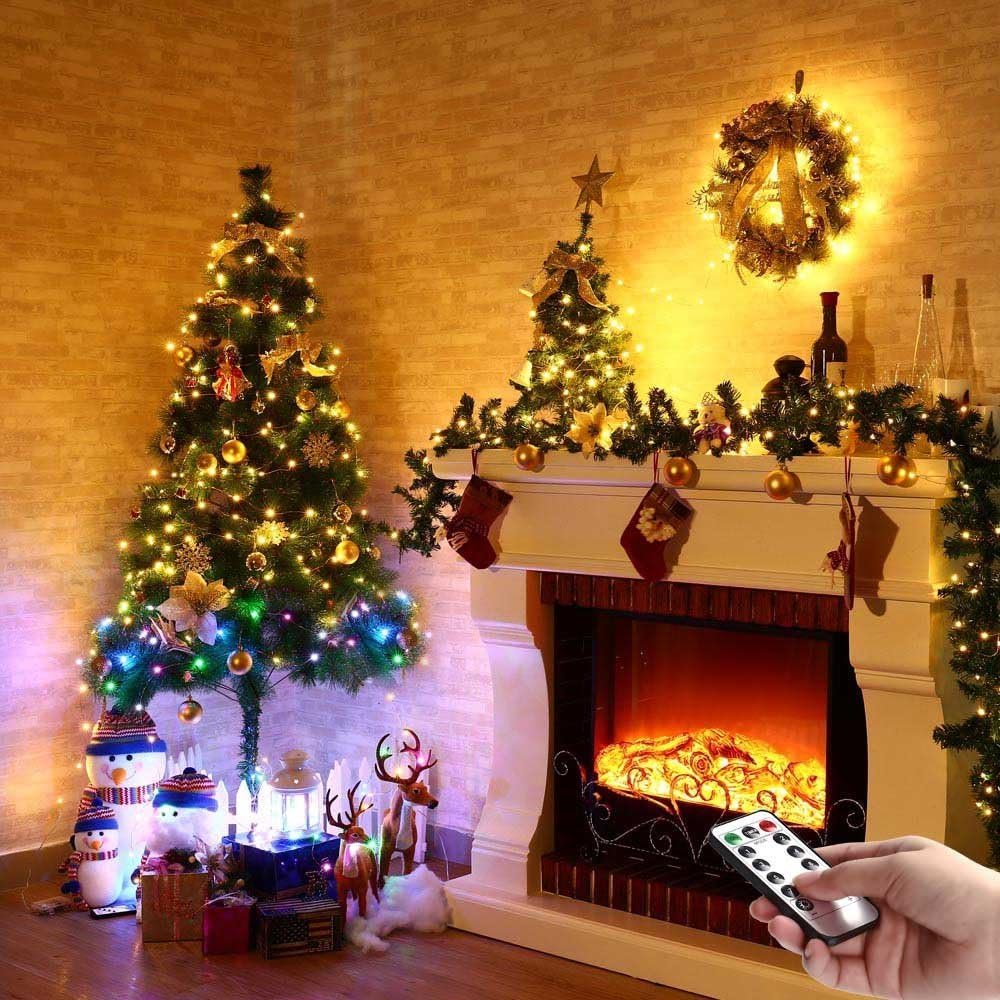 2 x Fairy Lights Battery Operated,Silver Wire Chains 8 Mode 16Ft/5Meter 50 LEDs Timer String Lights with Remote Control for Bedroom Christmas Party Wedding Decoration(Warm White)