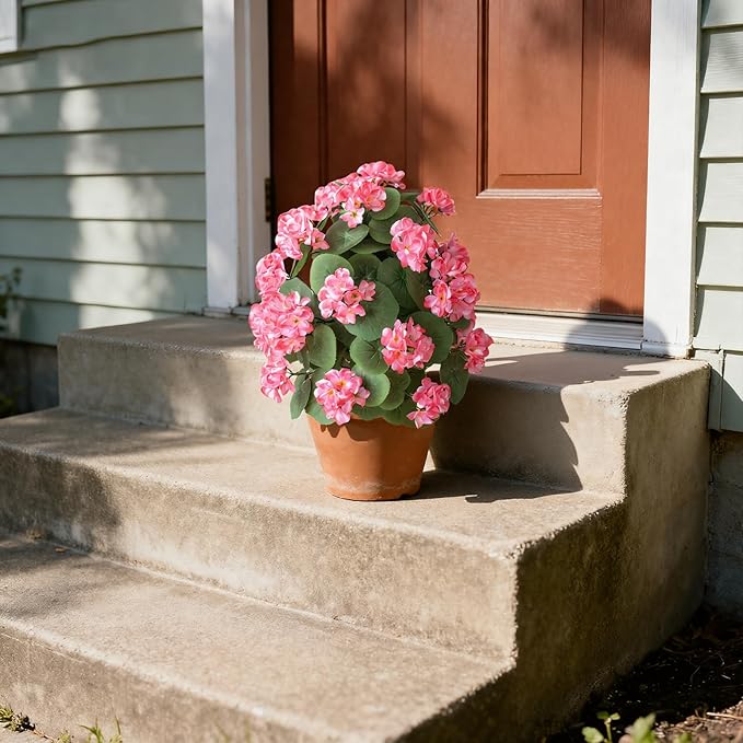 2Pcs 20" Artificial Boxwood Topiary Ball with Flowers Plants with Ground Spikes for Outdoor UV Resistant Realistic Fake Bushes Plants for Garden Yard Front Porch Patio Decor (Begonia Peach red)