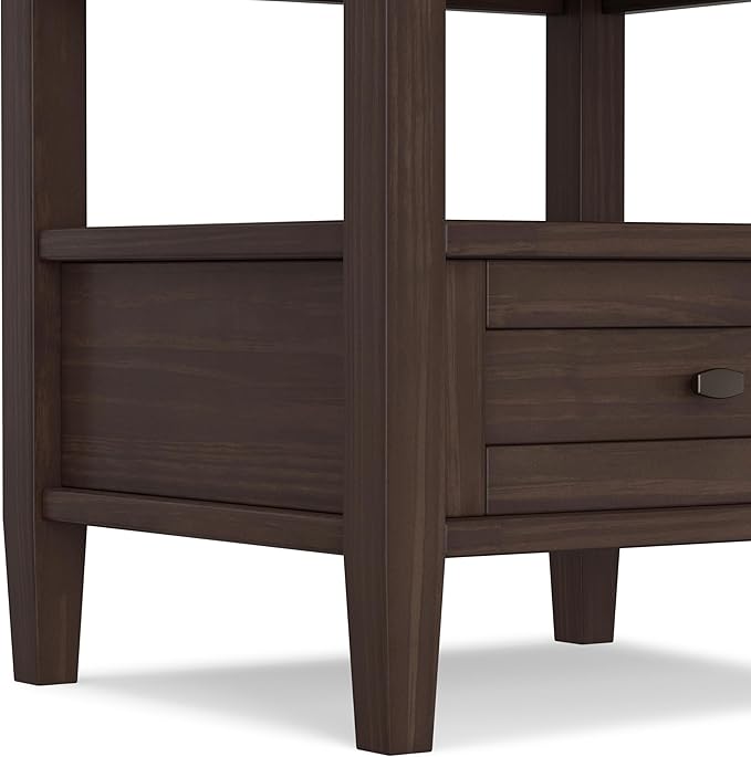 SIMPLIHOME Warm Shaker SOLID WOOD 20 inch Wide Rectangle Transitional End Table in Warm Walnut Brown for the Living Room and Bedroom