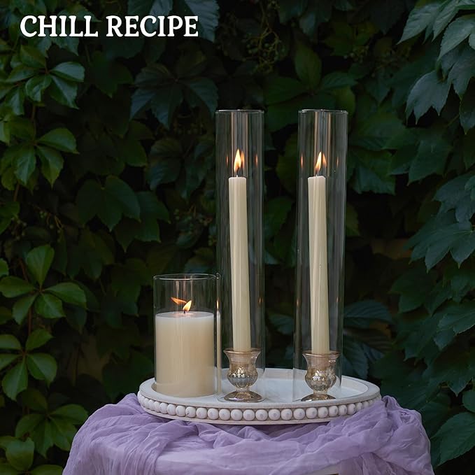 CHILL RECIPE Glass Hurricane Candlestick Holders 14" Tall Cylinder Candle Holder Chimney Tube, Floral Taper Crystal Candle Stick Holder for Birthday Wedding Christmas Home Decor(6Pcs Gold)
