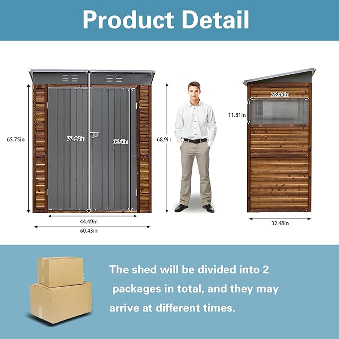 3x5FT Wood Outdoor Storage Shed with Lockable Double Doors & Ventilation Windows for Garden, Lawn, Patio