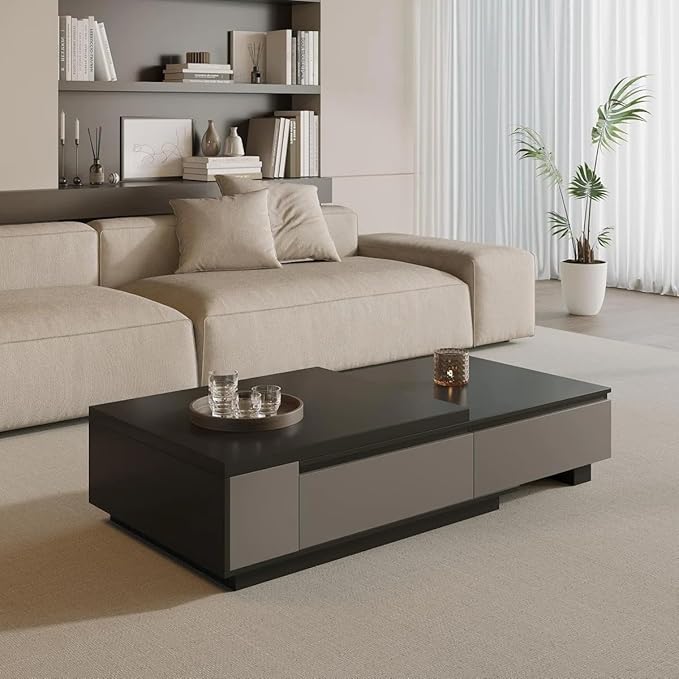 66.14 Inch Coffee Table, Modern Retractable Storage Coffee Table, Rectangular Living Room Table with 4 Drawers Storage for Living Room, Home Office, Black Grey