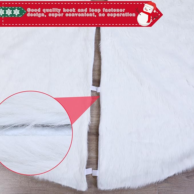 Jenaai 80 Inches Large Christmas Tree Skirt Extra Faux Fur Xmas Tree Skirt White Plush Velvet for Christmas Decorations for Home Party Winter Holiday