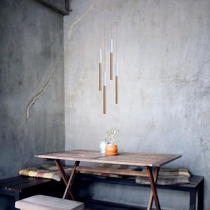 ALTAIR 4 Mini Pendant Lighting White-Copper - LED Hanging Light Fixture for Kitchen Island, Bar, Foyer - Cluster Pendants - Dimmable, Adjustable Wire, Lamp Bulb Included