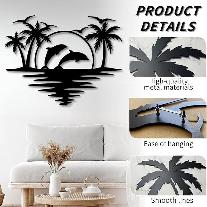 Palm Tree Metal Wall Decor,Palm Tree Outdoor Wall Art,Tropical Palm Tree Wall Decorations for Living Room,Outdoor Wall Decorations for House (31"×25",Black)