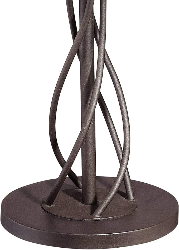 Franklin Iron Works Rustic Farmhouse Country Cottage Floor Lamp with Tray End Table 63.5" Tall Wood Twisted Iron Base Brown Linen Fabric Tapered Drum Shade for Living Room Reading House Bedroom