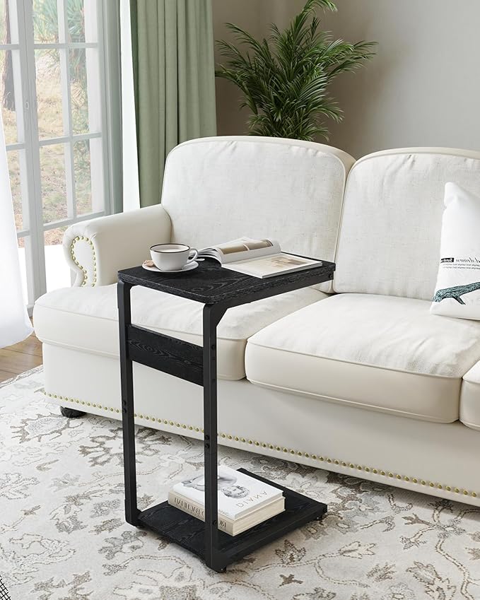 Narrow C-Shaped End Tables, Sofa TV Trays Set of 2, Tray Table Small Couch Side Table for Living Room, Bedroom, Bedside ET-YB-BK2