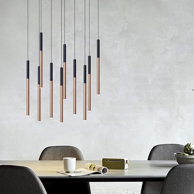 ALTAIR 10 Mini Pendant Lighting Black-Copper - LED Hanging Light Fixture for Kitchen Island, Bar, Foyer - Cluster Pendants - Dimmable, Adjustable Wire, Lamp Bulb Included