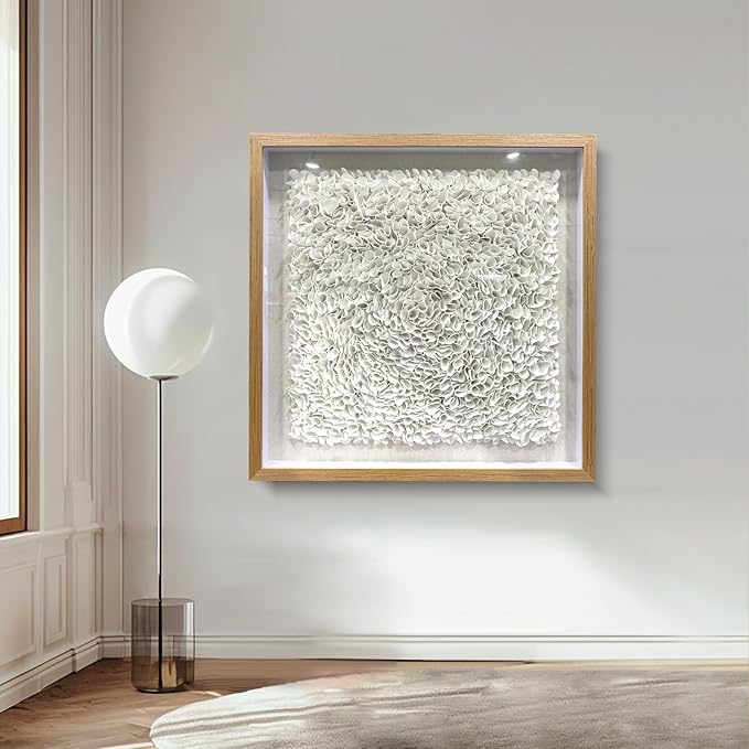 BrightA Minimalist 3D Wall Art Large Wall Art Artwork for Walls White Textured Wall Sculpture with Embossed Patterns Modern Abstract Artwork for Living Room Office Decor 23.6"x23.6"