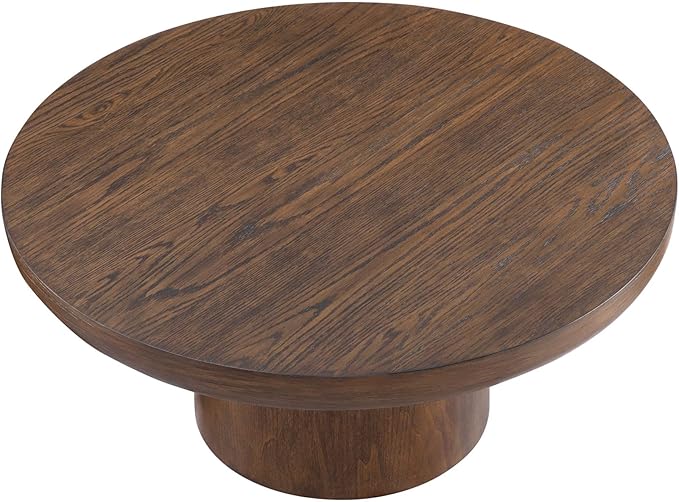 36" Round Coffee Table Solid Wood Coffee Table for Living Room Rustic Retro Circle Coffee Table Pedestal Center Table for Apartment, Easy Assembly (Dark Brown)