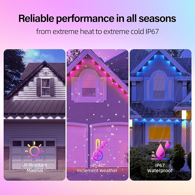 Permanent Outdoor RGB Lights with IP67 Waterproof, Smart RGB, Remote Control, Eaves Lights with App, Daily and Accent Lighting (45ft)