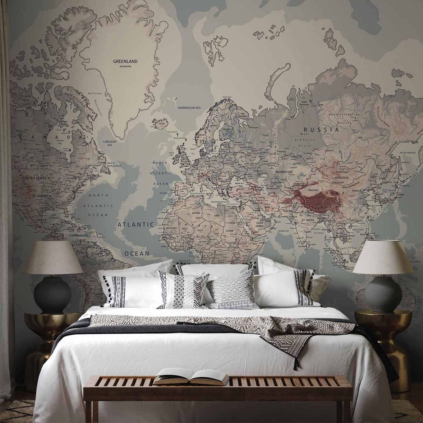 artgeist Wall Mural World Map 116x83 in - XXL Peel and Stick Self-Adhesive Wallpaper Removable Large Sticker Foil Wall Decor Print Picture Image Design Map of The World k-A-0061-a-c