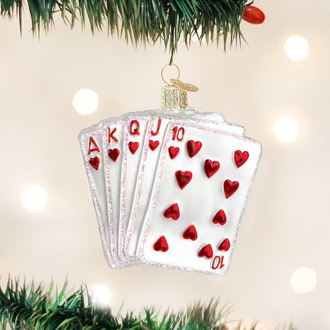 Old World Christmas Vegas Royal Flush Glass Blown Ornament for Christmas Tree, Handcrafted Holiday Decoration, Gamble Collection