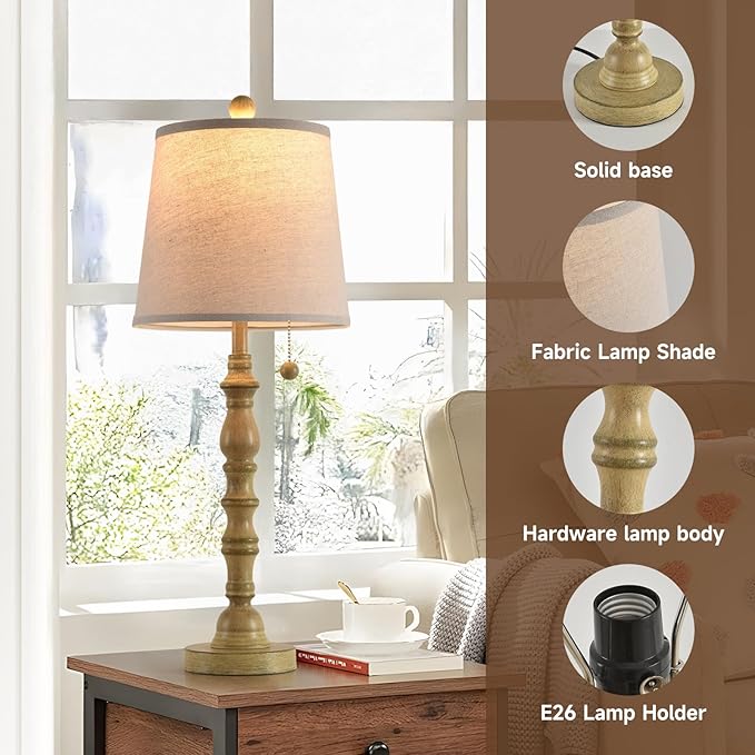 Terpsichore Lamps for Living Room Modern Farmhouse Table Lamp Bedside Reading Lamps Set of 2 Night Stands Bedroom Night Lamp,with Fabric Lamp Shade (Sepia, High 26.25 Inch)