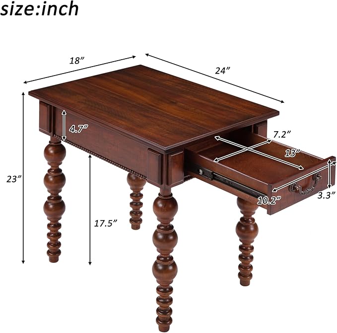 Amposei Retro Wooden Side End Table Vintage Nightstand Bedside Table with 1 Storage Drawer & Solid Wood Legs for Living Room Bedroom, No Assembly, Walnut